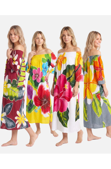 Hand Painted Rayon Off Shoulder Dress Hand Painted Rayon Off Shoulder Dress